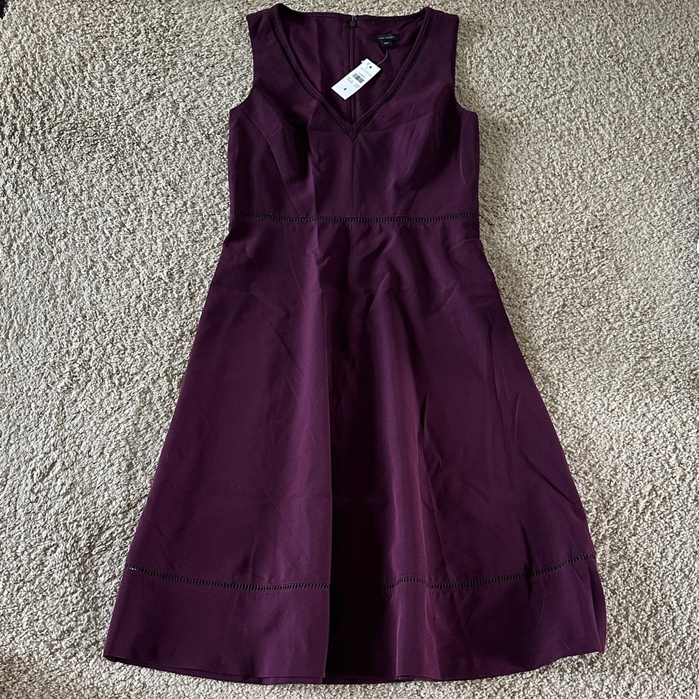 NWT Ann Taylor Deep Plum V-Neck dress with Trim